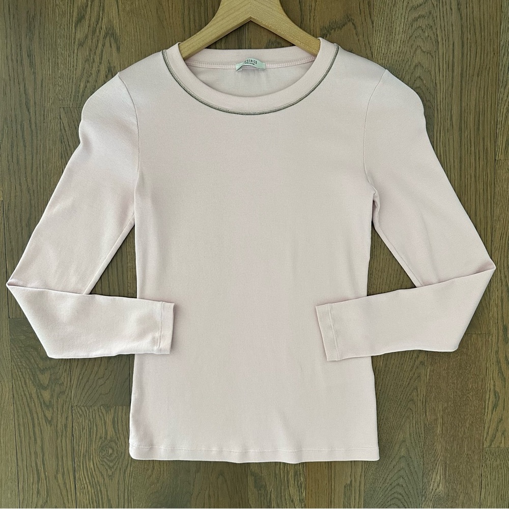 NWOT Peserico Micro-Ribbed Stretch Jersey Long Sleeve T-shirt Pale Pink 38 / XS